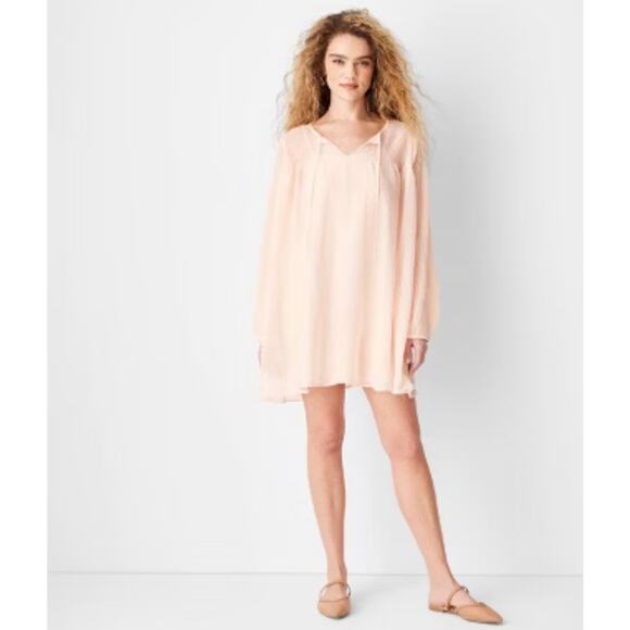 Future Collective Pleated Flowy Boho Sheer Stretch Peach Pink Mini Dress NEW XL - Picture 1 of 6